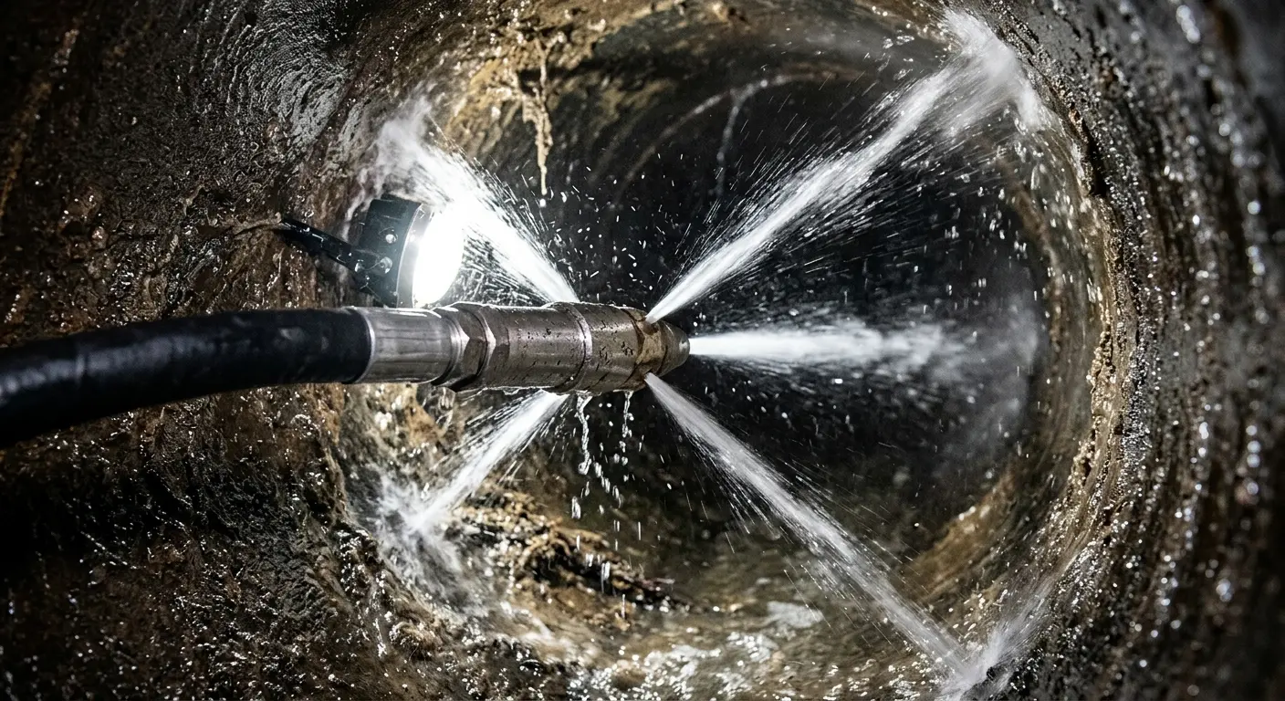 High-pressure hydro jetting nozzle cleaning sewer pipe for Storm Drain Cleaning in Hermantown